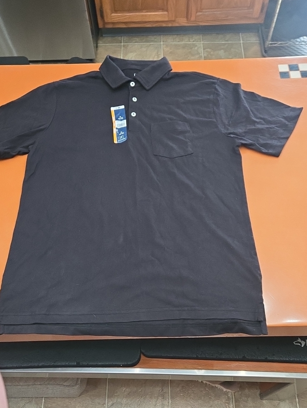 George Men's Black Polo Shirt with Chest Pocket, Size Medium/38-40
